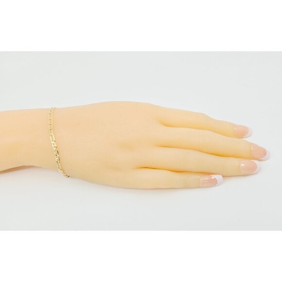 Unique 14K Karat Solid Yellow Gold Designer Figaro Link Bracelet - 7.75" Length - Picture 8 of 12